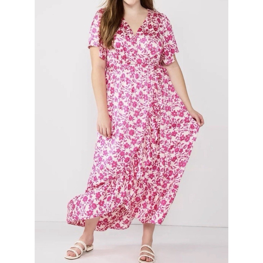 Draper James Flutter Sleeve Wrap Maxi Dress size‎ XL Floral Tie Lined Ruffled